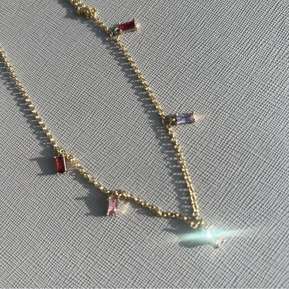 [CLEARANCE/Send Offers] GOLD-TONE NECKLACE WITH MULTICOLOR DANGLY CRYSTALS - Picture 5 of 9